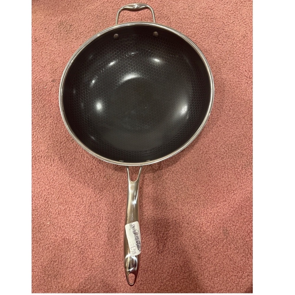 HexClad 12 Inch Hybrid Nonstick Wok with Tempered Glass Lid Stainless Steel Pan